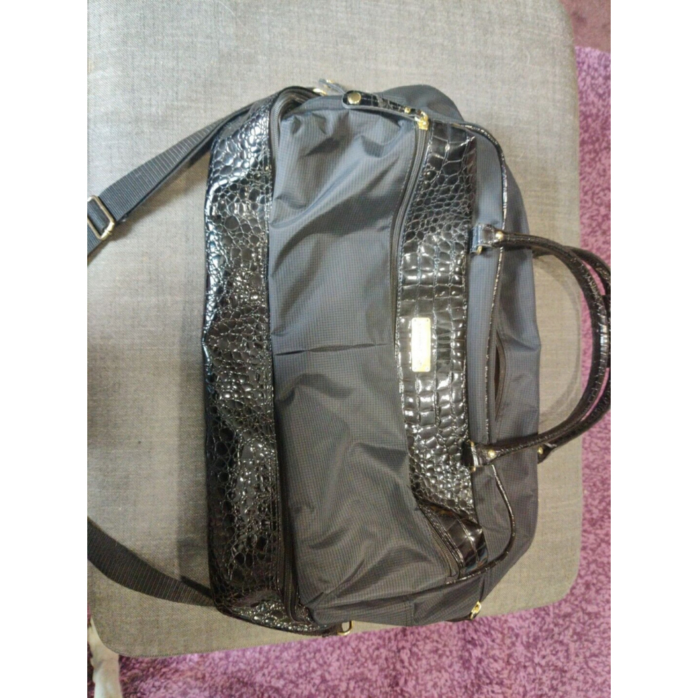 Samantha Brown Luggage Black Faux Croco Duffle